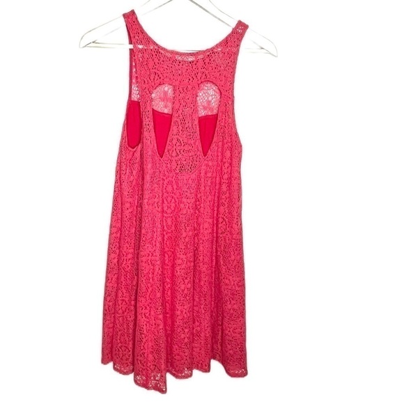 FREE people red sleeveless crochet lace high neck racerback trapeze dress - Picture 2 of 8